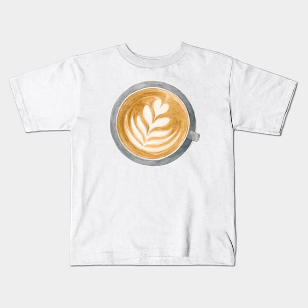 Latte Art Watercolour Painting Kids T-Shirt by Flowering Words